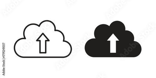 Cloud upload icons in outline, flat style. Vector EPS