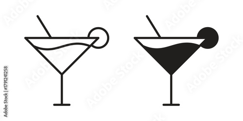 Cocktail icons in outline, flat style. Vector EPS