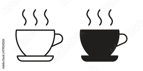 Coffee icons in outline, flat style. Vector EPS