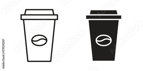 Coffee icons in outline, flat style. Vector EPS