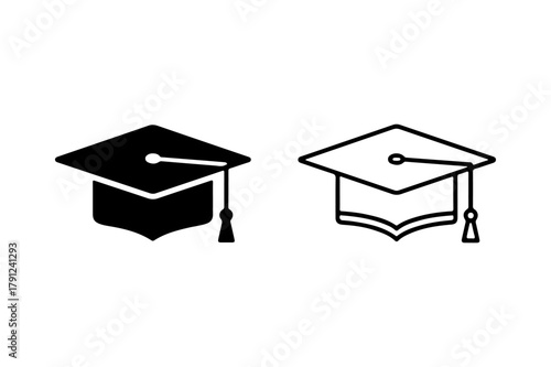 Graduation cap silhouette and outline icon set