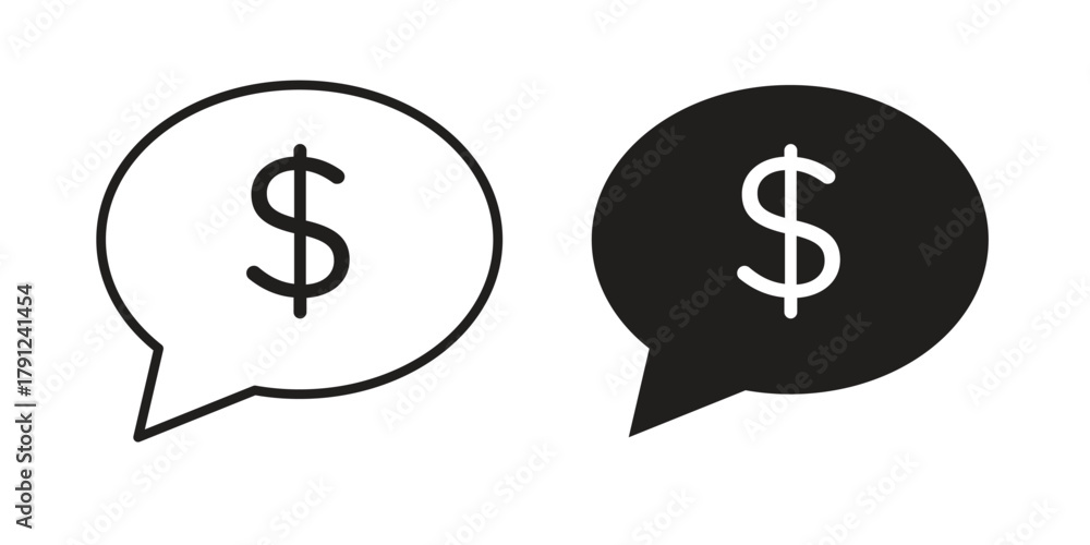 Fototapeta premium Comment dollar icons in outline, flat style. Vector EPS