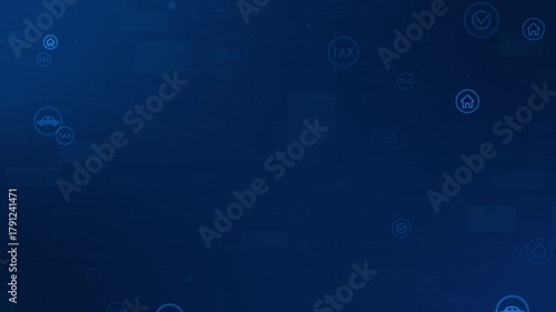 Digital tax concept with tax icon glowing data streams and code on a blue futuristic background