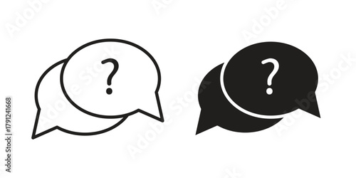 Comment question icons in outline, flat style. Vector EPS