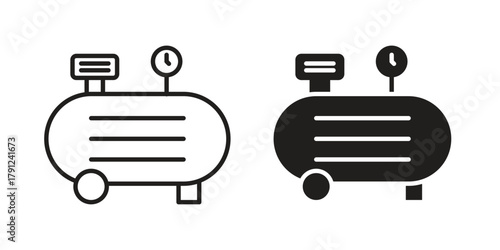 Compressor icons in outline, flat style. Vector EPS