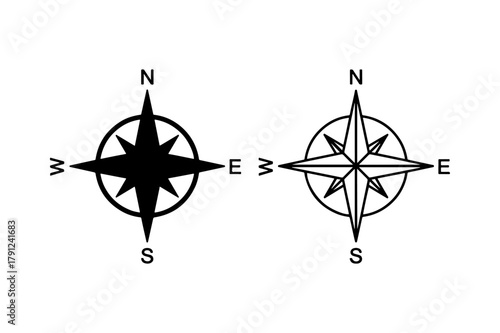 Compass rose silhouette and outline icon vector design