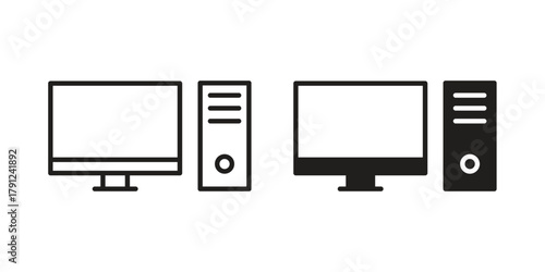 Computer icons in outline, flat style. Vector EPS