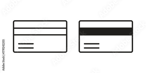 Credit card icons in outline, flat style. Vector EPS