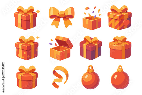 Gift icons no typography numbers emojis sustainable vector punctuation colors flat holiday