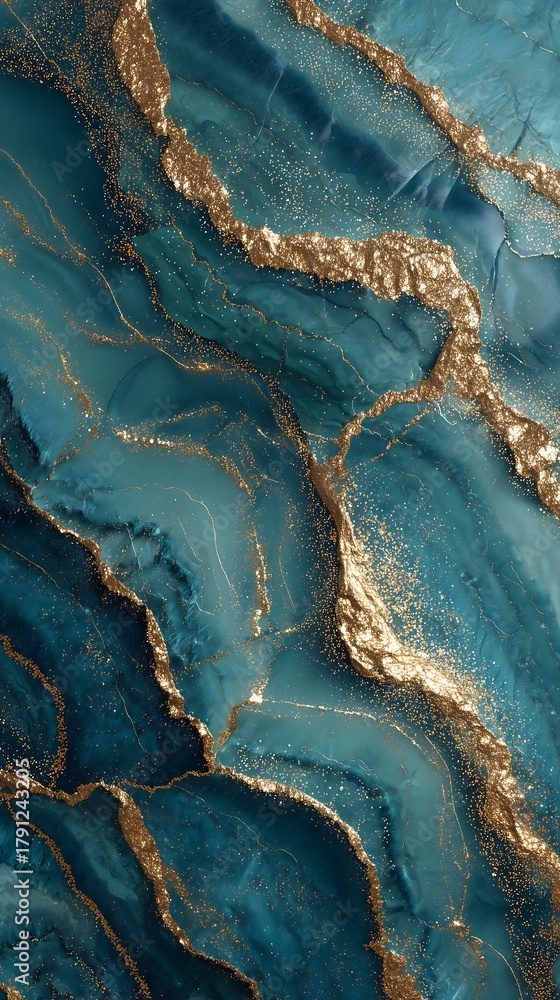 Fototapeta premium Stunning teal marble with elegant gold veining background