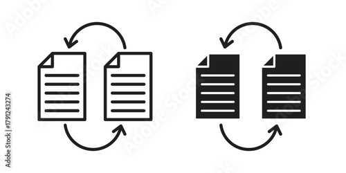Data transfer icons in outline, flat style. Vector EPS