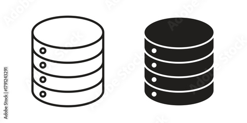 Database icons in outline, flat style. Vector EPS