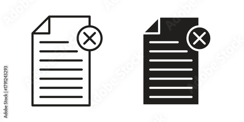 Delete Document icons in outline, flat style. Vector EPS