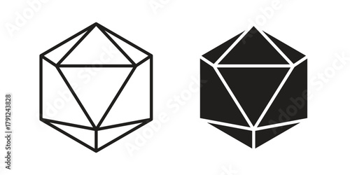 Dice d20 icons in outline, flat style. Vector EPS