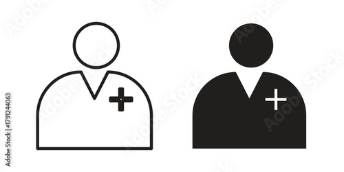 Doctor icons in outline, flat style. Vector EPS