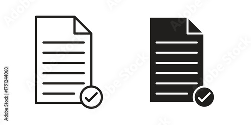 Document accept icons in outline, flat style. Vector EPS