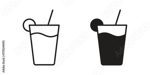 Drink icons in outline, flat style. Vector EPS