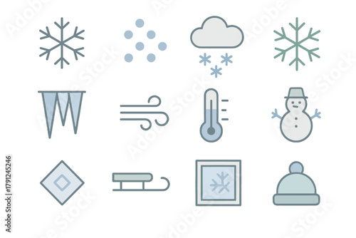 Icon weather typography no vector text workstation labels cohesive layout captions winter