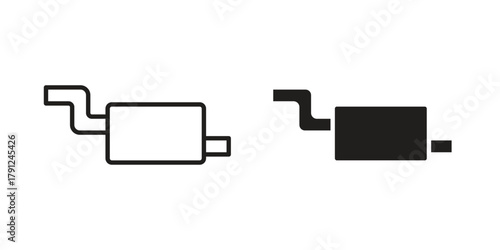 Exhaust pipe icons in outline, flat style. Vector EPS
