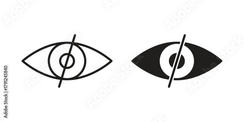 Eye crossed icons in outline, flat style. Vector EPS