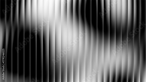 Ribbed glass background with refraction effect. Reeded glass with black and white gradient. Abstract vector background