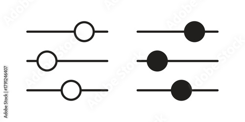Filter icons in outline, flat style. Vector EPS