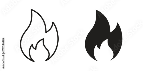Flame icons in outline, flat style. Vector EPS