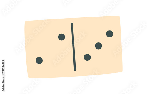 Flat black and white domino tile with simple dots. Classic boardgame piece ideal for table games. Timeless game element for fun, recreation, and strategy in graphic style.