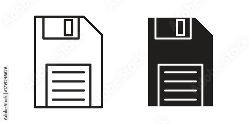 Floppy disk icons in outline, flat style. Vector EPS