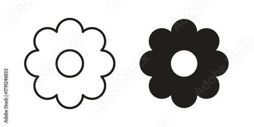 Flower icons in outline, flat style. Vector EPS