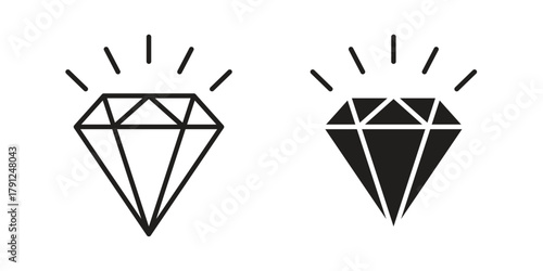 Gem icons in outline, flat style. Vector EPS