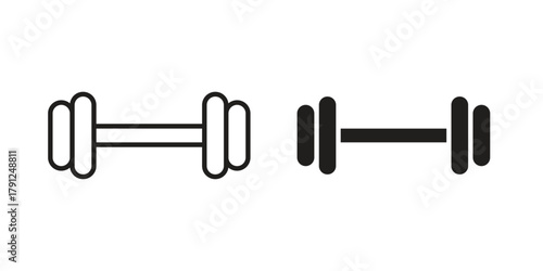 Gym icons in outline, flat style. Vector EPS