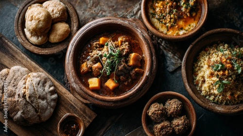 Traditional Dish with Spices and Various Sides