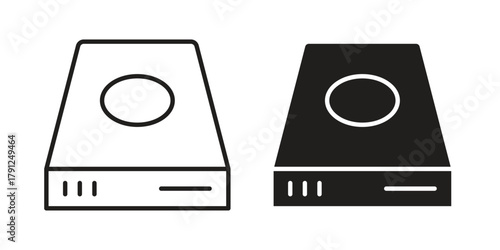 Hard Disk icons in outline, flat style. Vector EPS