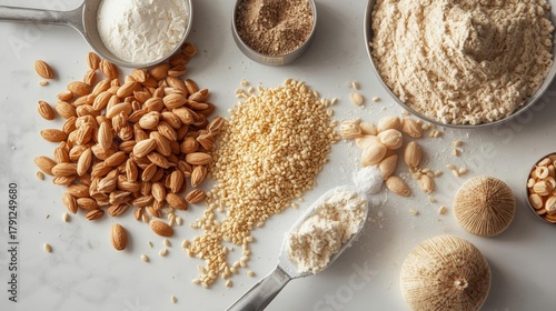 Variety of Nuts and Grains on Marble Surface