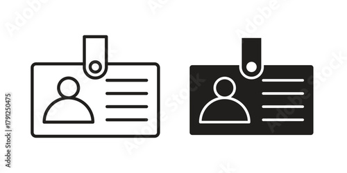 ID badge icons in outline, flat style. Vector EPS