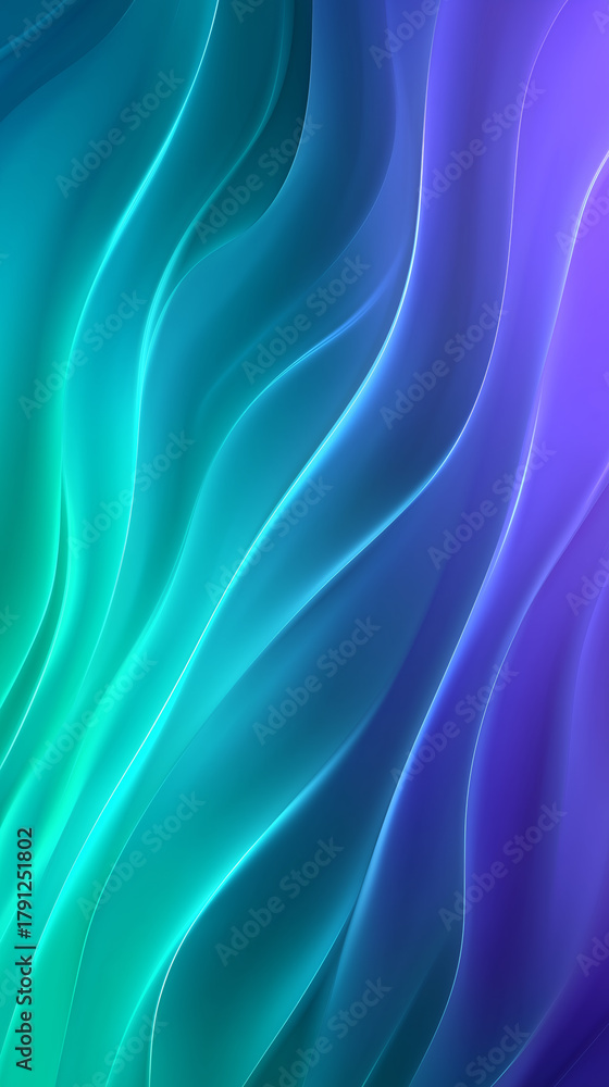 Fototapeta premium Soft gradients of blue and green blend seamlessly to create flowing waves in this abstract background design. The soothing colors evoke a sense of calm and tranquility