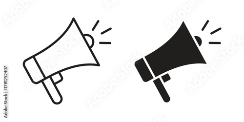 Megaphone icons in outline, flat style. Vector EPS