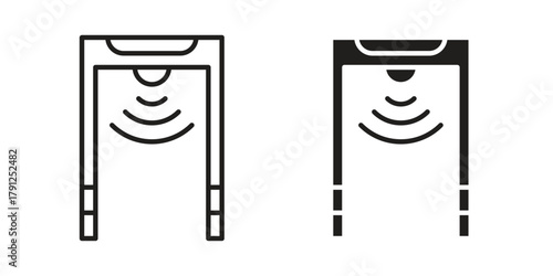 Metal detector icons in outline, flat style. Vector EPS