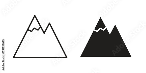Mountains icons in outline, flat style. Vector EPS