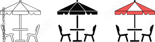 umbrella patio table and two chairs outline silhouette colored vector