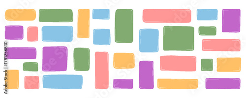 Hand drawn color set of organic shape quote boxes with rectangle banner frame template. Colorful background shapes serve as creative box elements and banner frames, ideal for text or quote