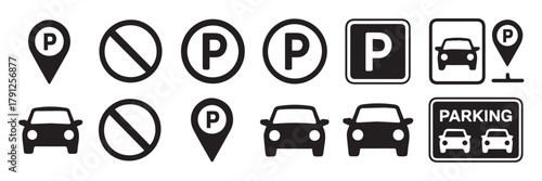 parking pictogram set for navigation maps parking zone symbols