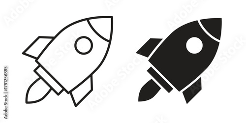 Rocket launch icons in outline, flat style. Vector EPS