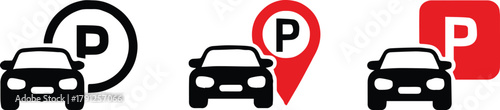 parking icon set car with circular pin and square sign symbols