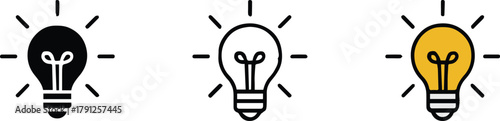 lightbulb vector icon trio solid outline colored ui symbol