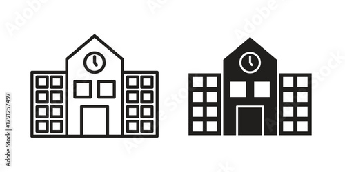 school icons in outline, flat style. Vector EPS