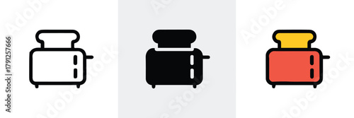 toaster icons three styles line silhouette and colored flat vector pack