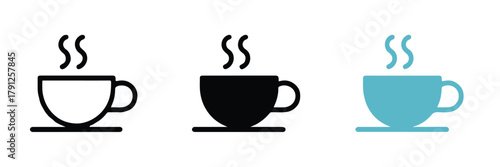 coffee cup icon trio steaming cup mug on saucer vector