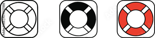 lifebuoy symbol three variations rounded square black red white